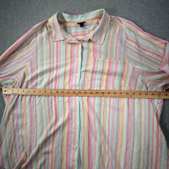Torrid Striped Button Front Blouse Women's 4/4X Pink Blue Yellow Pocket Collar - Picture 6 of 9